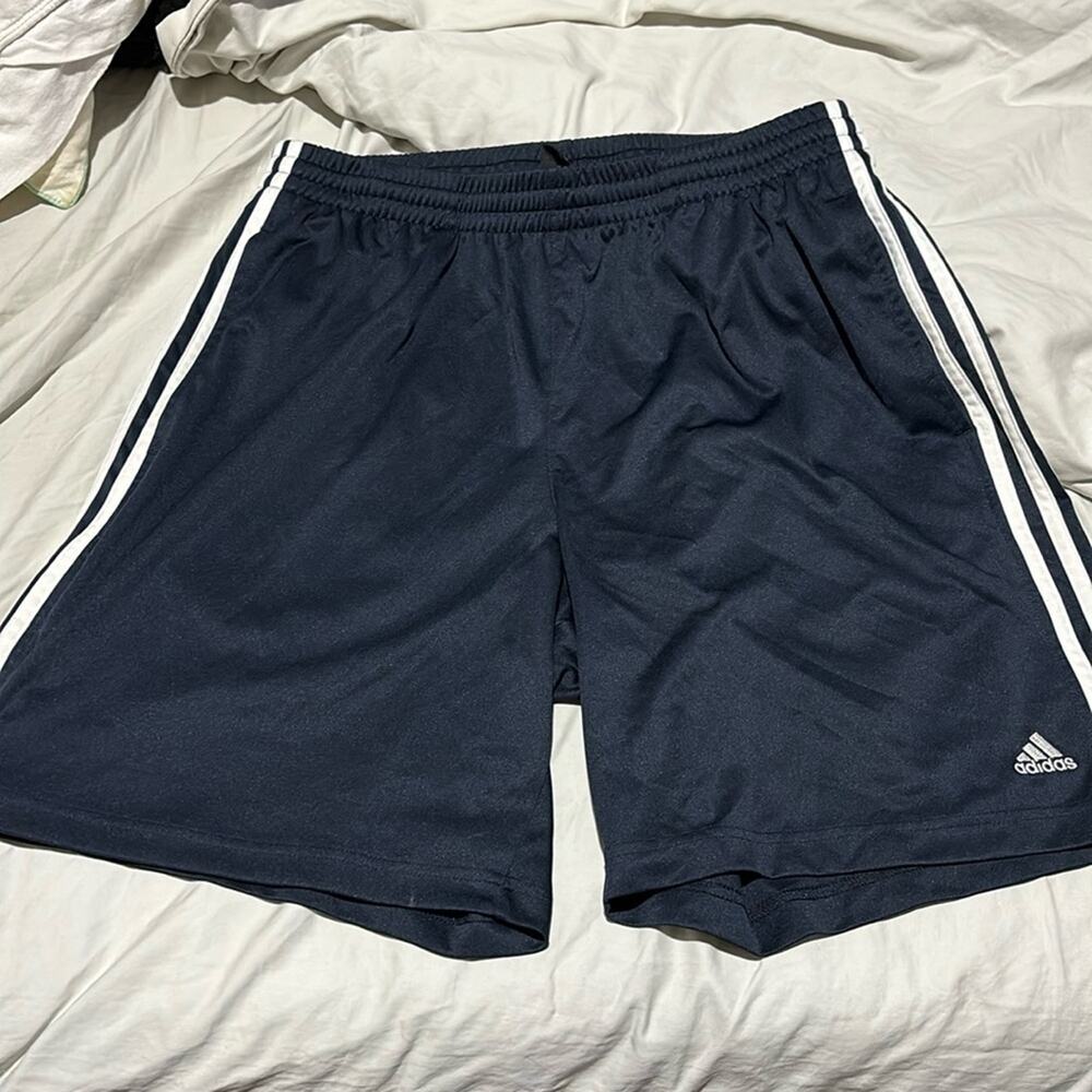 Adidas L navy white elastic waist drawstring gym shorts
